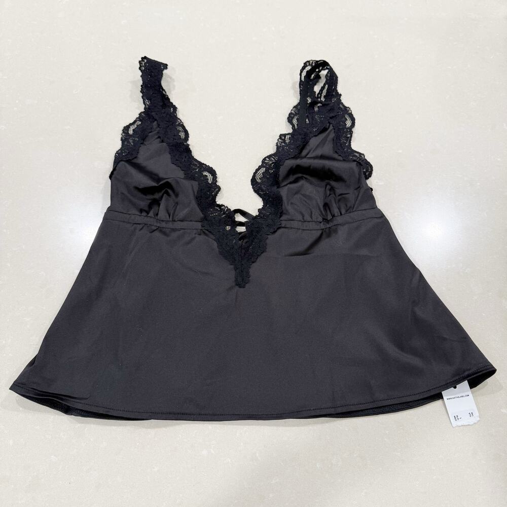 NWT Kat the Label Lacy Silky Babydoll Camisole Black Medium
